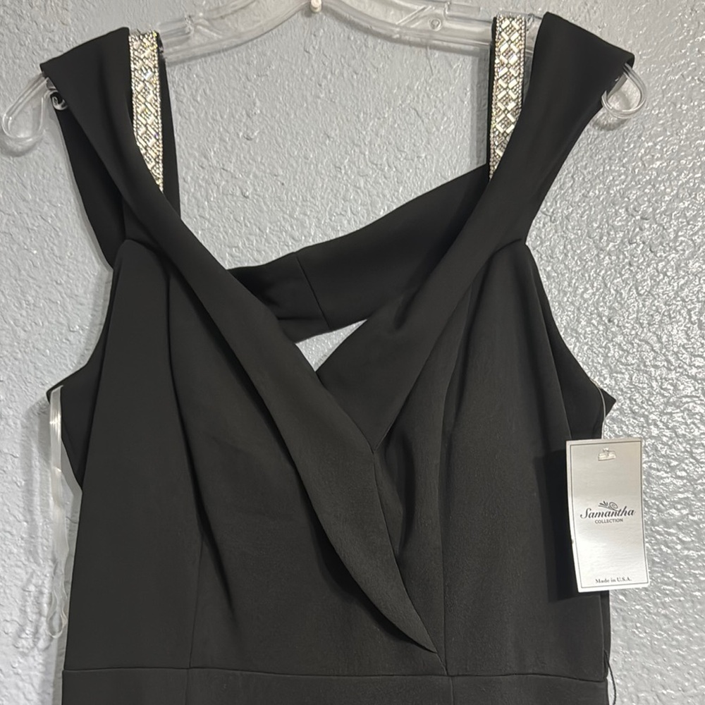 Elegant Black Dress with Embellished Straps